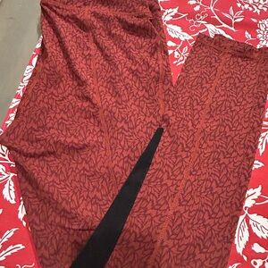 Rust Red Leaf-Print Leggings with Black Inset Kerrits Riding Breeches